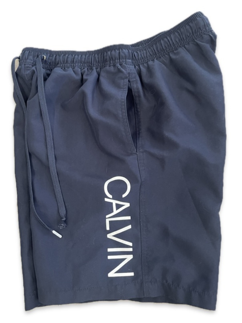 Calvin Klein Navy Blue Swim Trunks Elastic Drawstring Shorts Mens Small